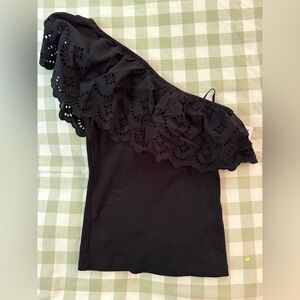 Black One-Shoulder Ruffle Top